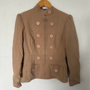 Vintage Bebe Tan Jacket Military Y2K Women's Sz 8 Moto